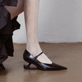 KYLETHOMASW  -  NEW Red Heel Women's Mary Jane Shoes 2025 Spring New Pointed Toe Style Buckle Leather Shoes Black Fashion Party Casual Shoes