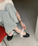 KYLETHOMASW  -  Fashion Round Toe Ballet Flats Women Butterfly-knot New Concise Casual Flat Shoes Comfy Silvery Brand Designer Women Shoes