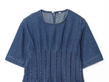KYLETHOMASW  -  Nordic Minimalist Fashion Washed Distressed Denim Shirt Round Neck Short Sleeve Blouse Women Pullover Top