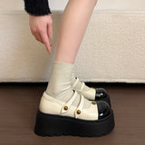 KYLETHOMASW  -  New Women Two-tone Metal Studded Platform Mary Jane Shoes Round Toe Buckle Strap Slip On Casual Summer Gothic Lolita Pumps Shoes