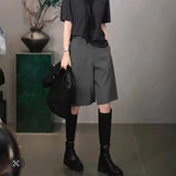 KYLETHOMASW  -  Summer Daily Office Work Pants Women Vintage Elegant Simple Black Gray Thin Loose Japan Casual Blazer Knee Length Trousers 976A