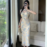 KYLETHOMASW  -  Chinese Style Jacquard Cheongsam Dress Women's Summer Sexy Short-sleeved Slim Fit Hip Wrap Long Dress Female Clothes