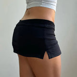 KYLETHOMASW  -  Women's basic solid color low waist elastic drawstring A-line hip bag skirt side slit spicy girl casual sports pants skirt