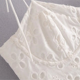 KYLETHOMASW  -  Women White Lace Hollow Out Embroidery With Wire Bra Chest Sling Mini Dress Romantic Backless Sling Party Club Bodycon Dresses