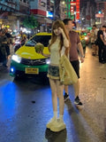 KYLETHOMASW  -  Fashion Street Lace Patchwork Denim Skirt for Women Vintage Hole Washed Low-waist Skirts 2025 Summer New Blue Faldas De Mujer