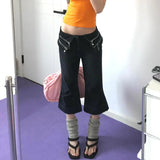 KYLETHOMASW  -  American Washed Flip Waist Design Flared Cropped Pants for Women Casual Low Waist Slimming Wide Leg Jeans for Women