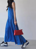 KYLETHOMASW  -  2025 Fashion Korean Side Pleated Large Swing Vest Dress Women Summer New Retro and Stylish Loose White Long Vestidos