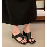 KYLETHOMASW  -  Summer New Brand Women Slipper Fashion High Wedge Heel Ladies Elegant Slides Open Toe Slip On Dress Sandal Shoes