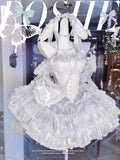 KYLETHOMASW  -  Sweet Princess Style High Waist Slimming Bow Dress Japanese Summer New Off-the-shoulder Lace-up Sleeveless Puffy Dresses