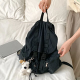 KYLETHOMASW  -  Korean Solid Color Drawsting Backpacks Light Weight Nylon Ruched Shoulder Bags Large Capacity Casual Student Schoolbag Travel