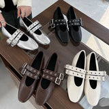 KYLETHOMASW  -  Female Buckle Strap Footwear Round Toe Ladies Flats With Dance Shoes Soft Fashion Shallow Women Ballet Flats Shoes