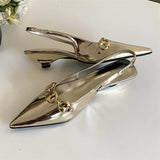 KYLETHOMASW  -  Elegant Metal Decoration Pointed Toe Women Pumps Fashion Thin Low Heels Sandals Casual Dress Mules Shoes