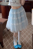 KYLETHOMASW  -  Lace Tiered Skirt Women Light Blue Sheer Chiffon Cake Dress Summer Boho Elegant Midi Skirt Beach Vacation Outfit Hot Sale
