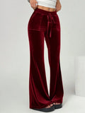 KYLETHOMASW  -  Autumn Winter Lady High Waist Casual Solid Velvet Flared Trousers Autumn Winter Lady High Waist Casual Velvet Flared Trousers