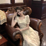 KYLETHOMASW  -  Summer Short Sleeve Chiffon Fairy Style Irregular Tierred Dress for Women Korean Cute Slim Fit Temperament Elegant Dress