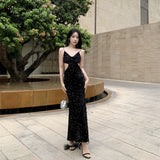 Kylethomasw Black Sequins Halter Dress Women's 2024 New Summer Fashion Backless Sequins Sexy Dress Elegant Party Prom Long Evening Gowns