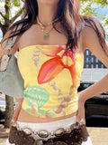 KYLETHOMASW  -  Y2K Spicy Girl Sexy Shell Print Off Shoulder Slim Fit Chest Hugging Vest Street Vacation Style Tight Fitting Versatile Top