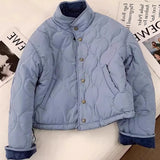 KYLETHOMASW  -  Corduroy Parka Women Fashion Patchwork Puffer Jacket Winter Korean Down Coats Long Sleeve Casual Cotton Padded Outerwears
