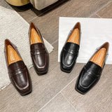 KYLETHOMASW  -  British High Quality leather flats shoes woman slip on loafers 34-43 big size square toe oxford shoes woman comfy working flats