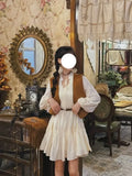 KYLETHOMASW  -  White Gentle Style Long-sleeved Dress for Women with Waist Slimming a Character
