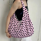 KYLETHOMASW  -  High-capacity Double-sided Dots Heart Handbags Women Sweet Y2k Aesthetic Tote Bags Casual Trendy Shpping Shoulder Underarm Bag