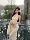 KYLETHOMASW  -  New Chinese Style Dress Set For Women in Spring And Summer With a Refreshing and Retro Feel Cheongsam White Long Skirt Cardigan
