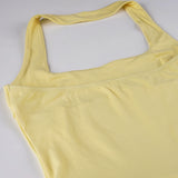 KYLETHOMASW  -  Fashion Sweet Slim Fit Solid Elegant Women Halter Dresses Summer Short Simple Causal Cake Frock Backless