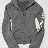 KYLETHOMASW  -  Early Autumn New Gray Sweatshirts Stand Collar Single Breasted Jackets American Vintage Long Sleeve Coat Women