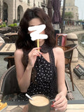 KYLETHOMASW  -  French Western-style Sloping Shoulder Sleeveless Shirt 2025 Summer Women New Slim Fit Slim Black White Polka Dot Tops