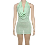 KYLETHOMASW  -  Sexy Sequin Halter Beach Mini Dress Women V Neck Backless Sleeveless Vestidos Female 2025 Spring Summer Chic Holiday Streetwears