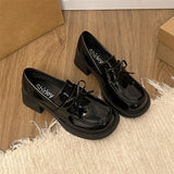 KYLETHOMASW  -  New Spring College Style Platform Women Loafers Shoes Fashion Shallow Slip On Shoes Elegant Thick Heel Leather Shoes