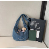 KYLETHOMASW  -  Korean Casual Stripesd Canvas Bag for Women 2025 New Large-Capacity Shoulder Tote Bag Double-Sided Commuter Armpit Bag