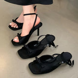 KYLETHOMASW  -  Black Footwear Ladies Thin Heels Shoes New 2025 Female Fashion Butterfly-Knot Shallow Women Pumps Heels Shoes Sandals