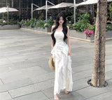 KYLETHOMASW  -  Korean Sweet Fairycore Long Dresses for Women Elegant Spaghetti Strap Ruffles Princess Party Dress Summer Slim Waist Vestidos