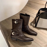 KYLETHOMASW  -  Winter Women Biker Boots Fashion Belt Buckle Ladies Elegant Platform Short Booties Casual Women's Knight Booties botas mujer
