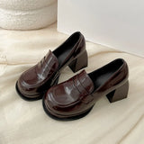 KYLETHOMASW  -  Women Platform JK Loafers Vintage Chunky Block Heel Mary Janes Preppy Student Heightening Slip On Party Dress Leather Shoes