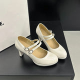 KYLETHOMASW  -  Designer Thick Heel Women Mary Jane Shoes Concise Shallow Belt Buckle Shoes Spring Ladies Outdoor Elegant Dress Dancing Pumps
