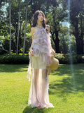 KYLETHOMASW  -  Flowy Flounce Evening Party Gown Fairy Tulle Ruffled Halter Sleeveless Maxi Long Mermaid Dress Women Summer Clothes