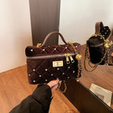 KYLETHOMASW  -  Velvet Diamond Grid Chain Bag Women's High-End Fashion Mini Shoulder Box Bag Urban Simple Style PU Material Daily Match