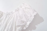 KYLETHOMASW  -  CHIC White Embroidery Lace Open Buttons Slash Shoulder Mini Dress Women Short Sleeve Slim Waist Dresses Holiday Robe Femme