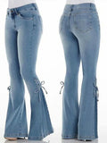 KYLETHOMASW  -  Designer Women's Flared Jeans Pants Bow Lace Up Y2k Jeans for Woman Pockets Pants Skin Tight Pant Streetwear Denim Trousers