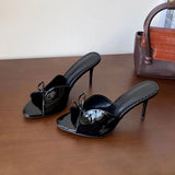 KYLETHOMASW  -  New Fashion Round Toe Footwear Thin Heels Women Pumps Slides Shoes Butterfly-Knot Female Slip On Ladies High Heels Shoes