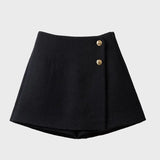 KYLETHOMASW  -  Autumn Winter Patchwork Zipper A-line Shorts Solid High Waist Button A-line Wide Leg Pants Skirt Fashion Casual Women Clothing