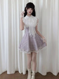 KYLETHOMASW  -  Womens Sweet Plaid Lace Trim Dress With Ruffle Collar And Waist Cinched Design