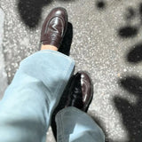 KYLETHOMASW  -  Women Penny Loafers Faux Leather Round Toe Low Chunky Block Heel Slip On Preppy College Oxford Casual Office Autumn Winter Shoes