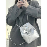KYLETHOMASW  -  Harajuku Blue Mochila Women 2025 Vintage Leather Chain Bow Mini Backpacks Hot Girls Retro Fashionable Backpack Aesthetic