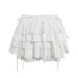 KYLETHOMASW  -  Kawaii Patchwork Lace Up Japanese Cutecore Mini Skirt Summer Lolita Skirt Women Harajuku White High Waist A-line Lace Skirt