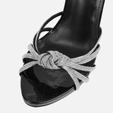 KYLETHOMASW  -  Summer Black High Heels Sandals Women Fashion Peep Toe Crystal Narrow Band Stiletto Pumps Ankle Lace Up Party Dress Shoes