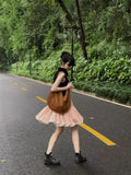 KYLETHOMASW  -  Versatile Summer Pink A-Line Skirt Women High Waist Party Flared Mini Skirt Casual White Lace Trim Boho Skirt 279A