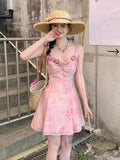 KYLETHOMASW  -  Summer French Vintage Spaghetti Strap Mini Dress Women Flower Frocks Party Evening Sexy One-Piece Y2k